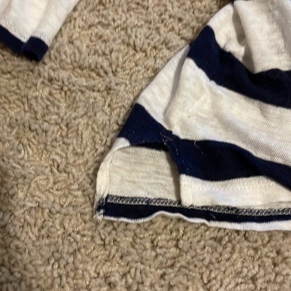 H&M Blue and White Striped 100% Linen 3/4 Sleeve Top Zip Up Back Women's Large - Picture 4 of 8